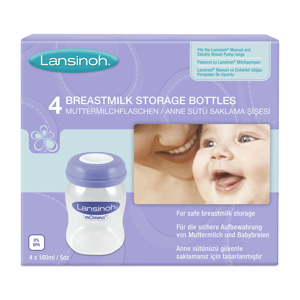 Lansinoh Breastmilk Storage Breast Pump Bottles, 4 Count